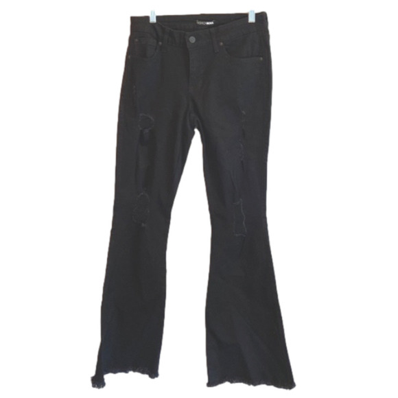 FASHION Nova black bootcut flare mid rise distressed black stretch jeans - Picture 1 of 7